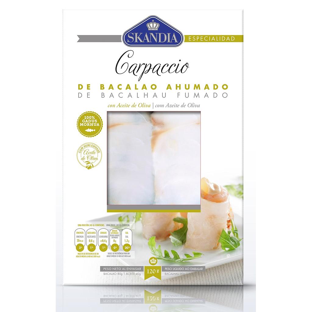 CARPACCIO DE SALMÓN NORUEGO AHUMADO CON QUESO PARMESANO Y VINAGRETA 97,77 g.X6