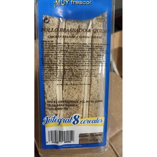 [26.02.135182] SANDWICH INTEGRAL POLLO BRASEADO/QUESO 120 grs x8