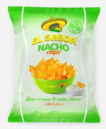 [08.11.1070] NACHO CHIPS SOUR CREAM&CEBOLLA EL SABOR 18x100g SIN GLUTEN 